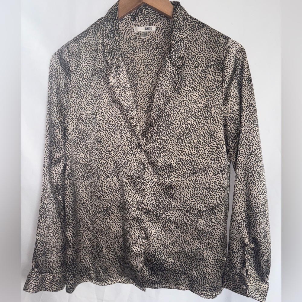 Muse XS Women Black and Tan Animal Print Patterned Pajama Top, Lounge Wear